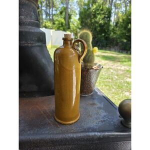VTG Brown Glazed Pottery Oil Vinegar‎ Bottle Jug Crock Cork Stopper 11"